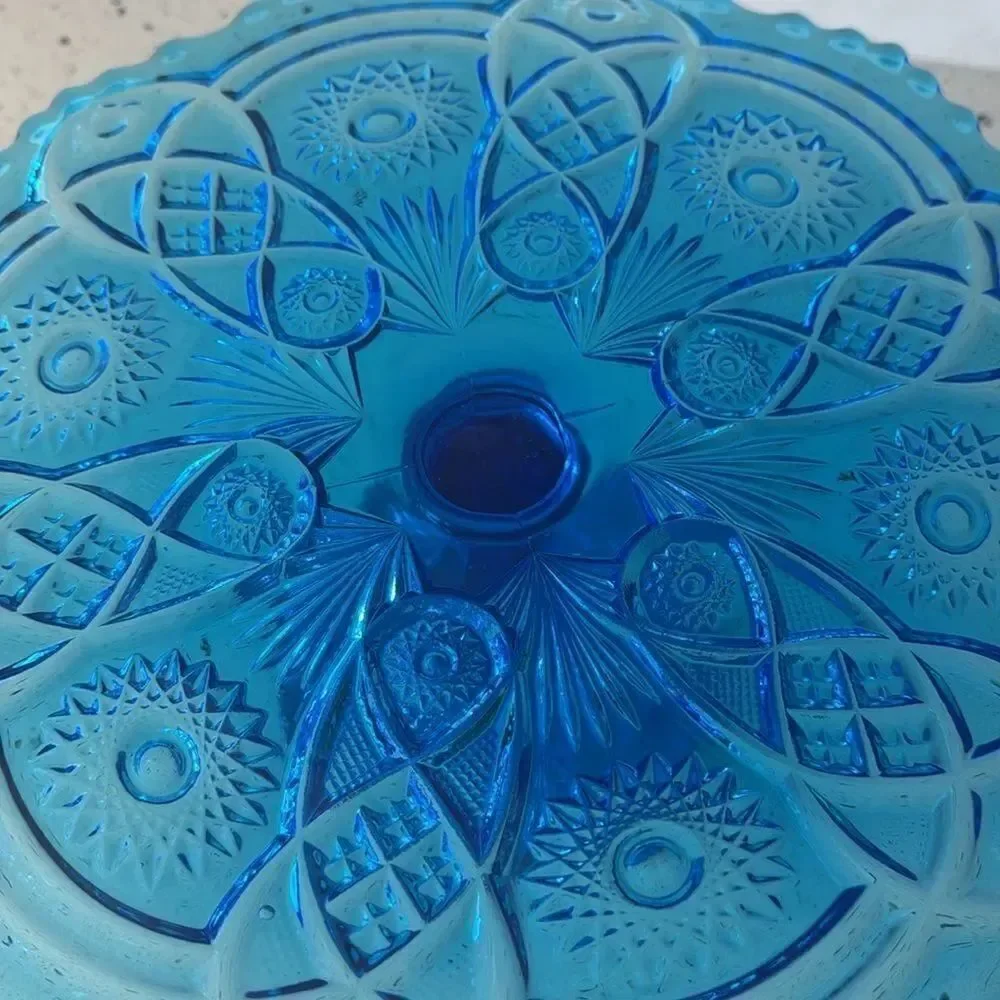 VINTAGE Imperial Glass Ohio Blue Bellaire Collectors Crystal Glass Cake Stand